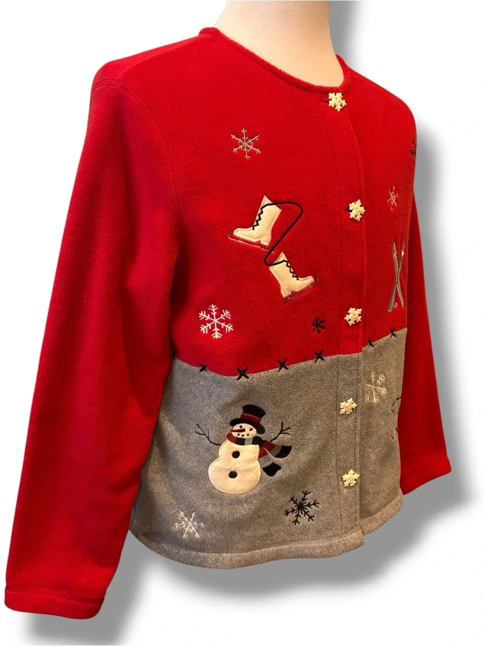 C&B Sport (Croft & Barrow) Woman's Red Christmas Novelty Fleece Jacket Size L